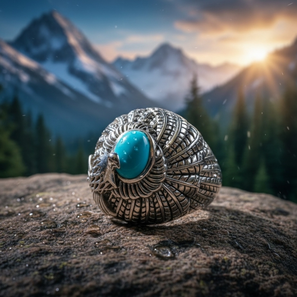 JAI Sterling Silver & Turquoise Born To Soar Eagle Dome Ring